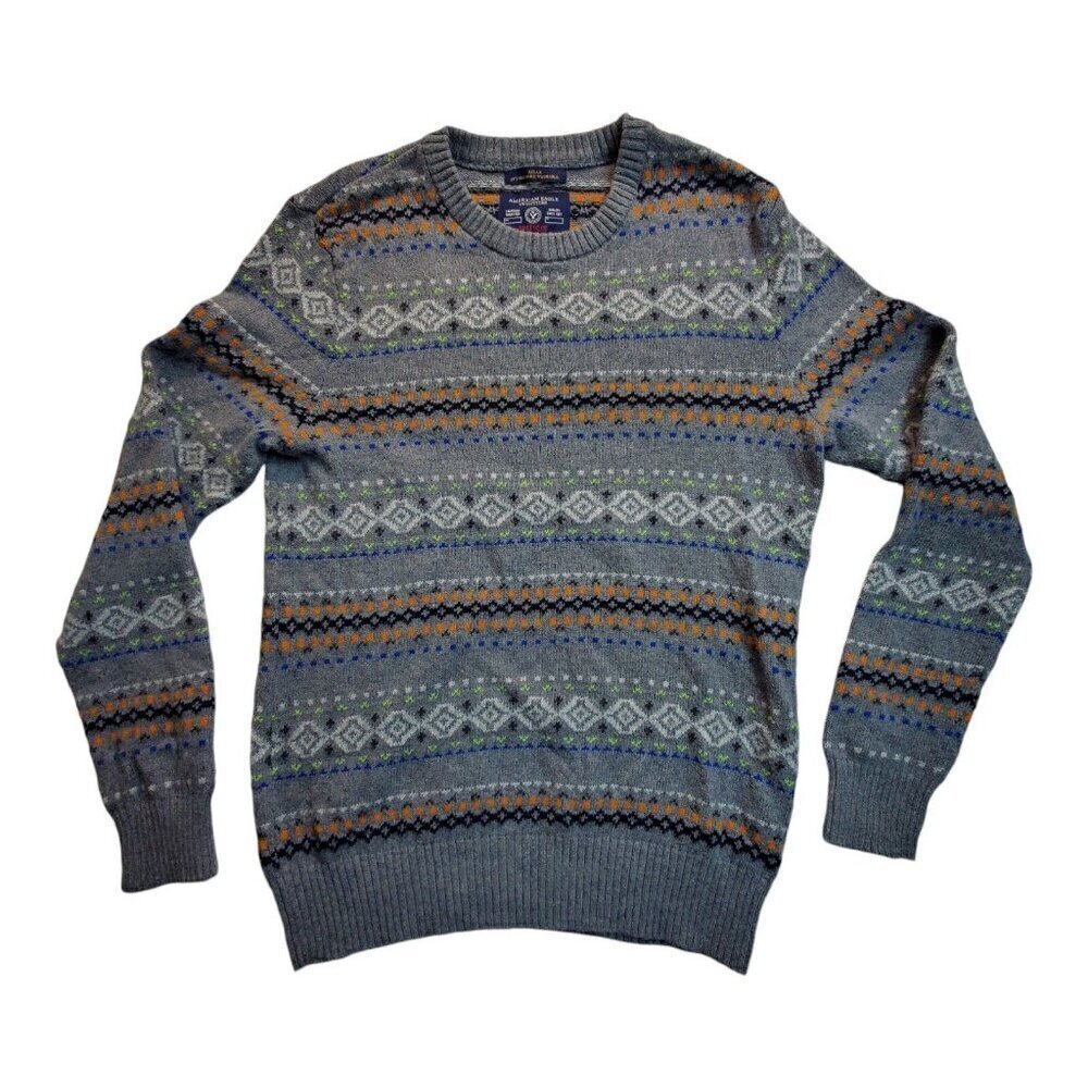 American Eagle Outfitters Mens Fair Isle Rabbit Blend Crew Neck Sweater Medium